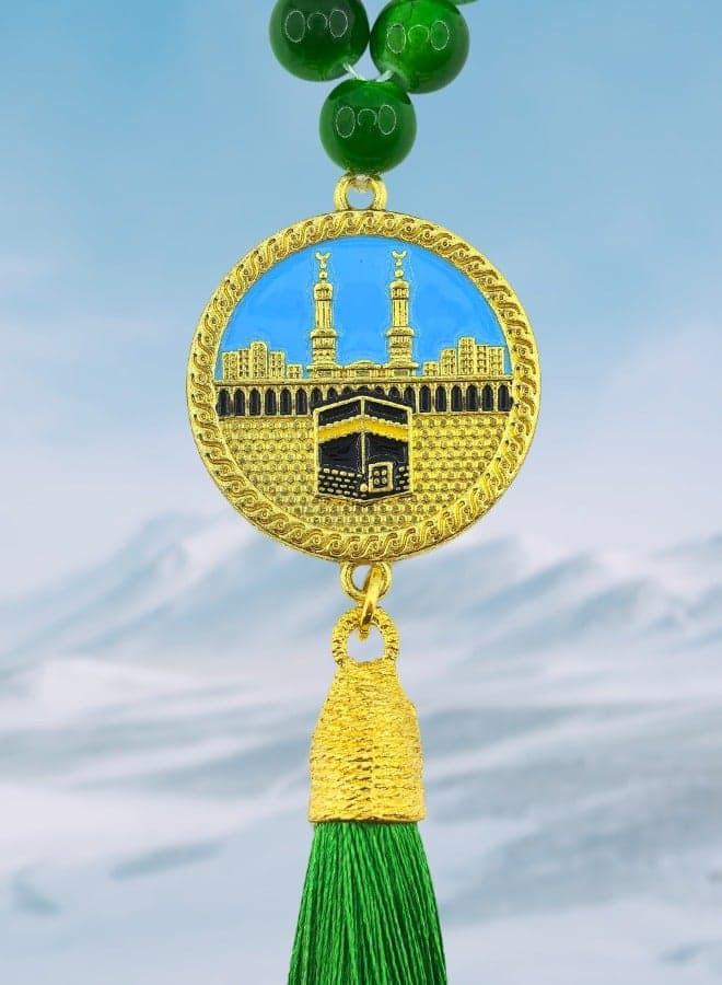 Car Pendant Metal Kaaba Mecca Gold-Plating Hanging Ornaments Interior Accessories Decoration Gift For Ramadan Hajj Umrah Home Decor Prayer Beads 33 Tasbih Tasbeeh Zikr Islamic Muslim Allah Ihram Arabic Travel Carry on