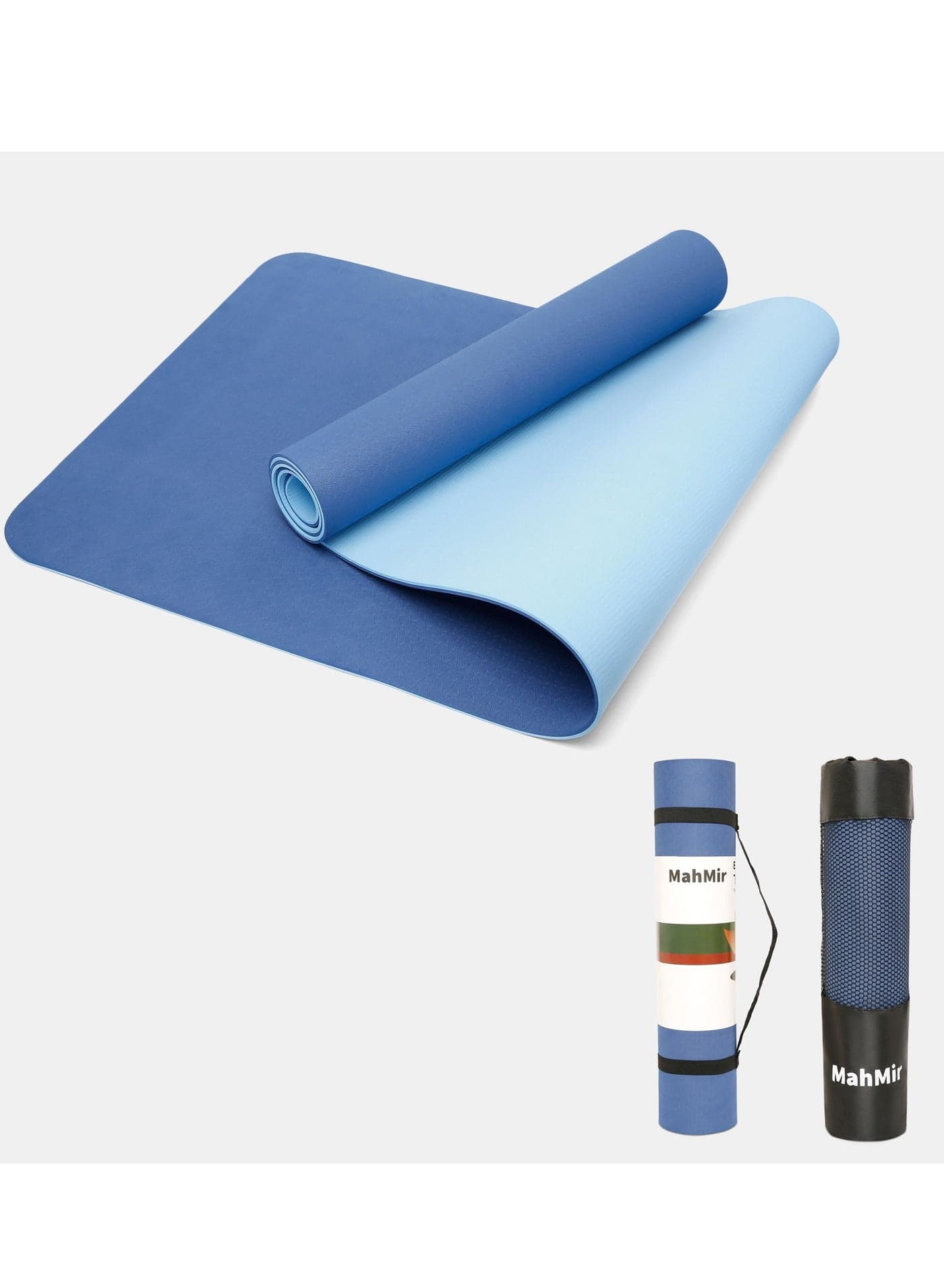 Yoga Mat Anti-Slip Exercise Mat With Carrying Bag Fitness Mat For Pilates 183Cm*61Cm*6Mm Thickness For Woman Man Beginners (Dark Blue + Light Blue)