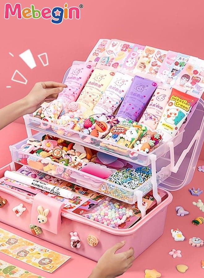 340Pcs Cream Gum Guka Set with Storage Box, DIY Art and Craft for Kids, Deluxe Handicraft Set with Cartoon Stickers, Cream Glue, Beads and Other Rich Accessories, Ideal Gift for Girls