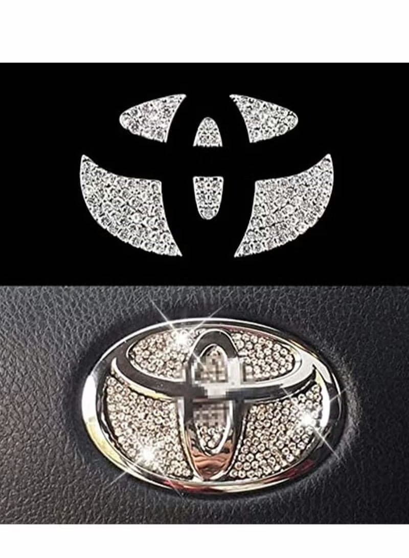 Bling Steering Wheel Logo Caps for Toyota, DIY Diamond Crystal Sparkly Steering Wheel Emblem Accessories Badge Interior Decorations Compatible for Women for All Toyota