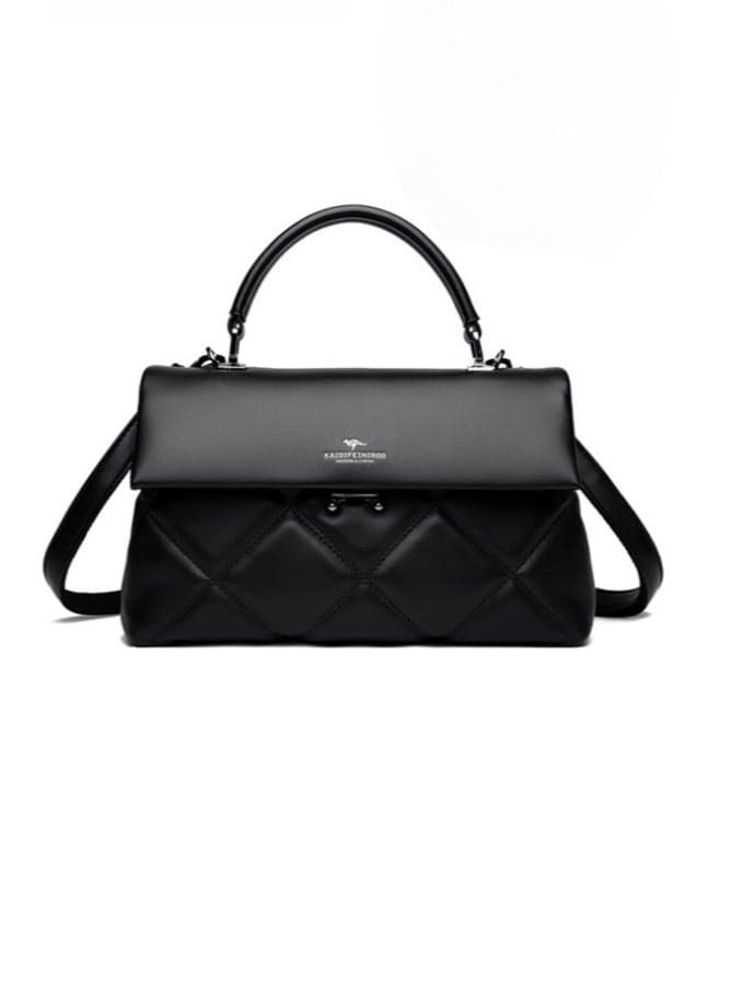 Women PU Large-Capacity Multi-Pocket Quilted Stitch Shoulder Bag Crossbody Bag Cross Bags Satchel Handbag, Ladies Stitched Top-Handle with Strap for Teenager Youth Daily Casual Party Travel (Black)