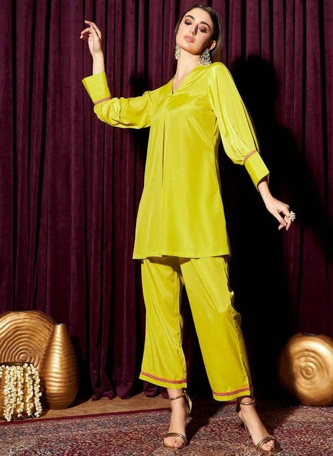 V-Neck Gotta Patti Kurta and Trousers Set for Women