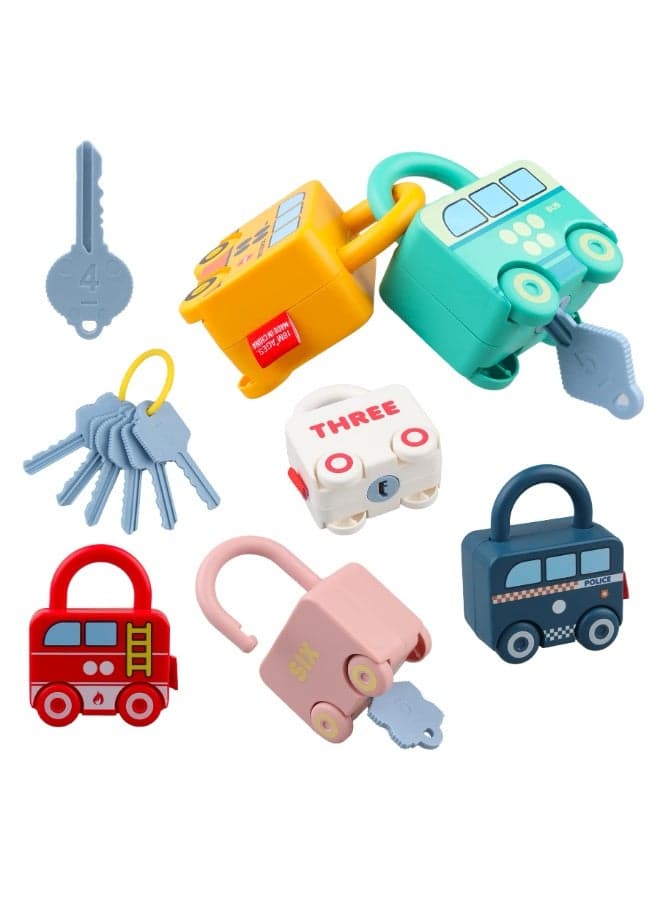 Montessori Educational Toys Learning Games 6Pcs Learning Lock with Key Set- Toddler Car Activities - Baby Sensory Fine Motor Skills Developmental Toys - Gifts for 12 18 24 Month Age 1 2 3 4 One Two Year Old Boys Girls