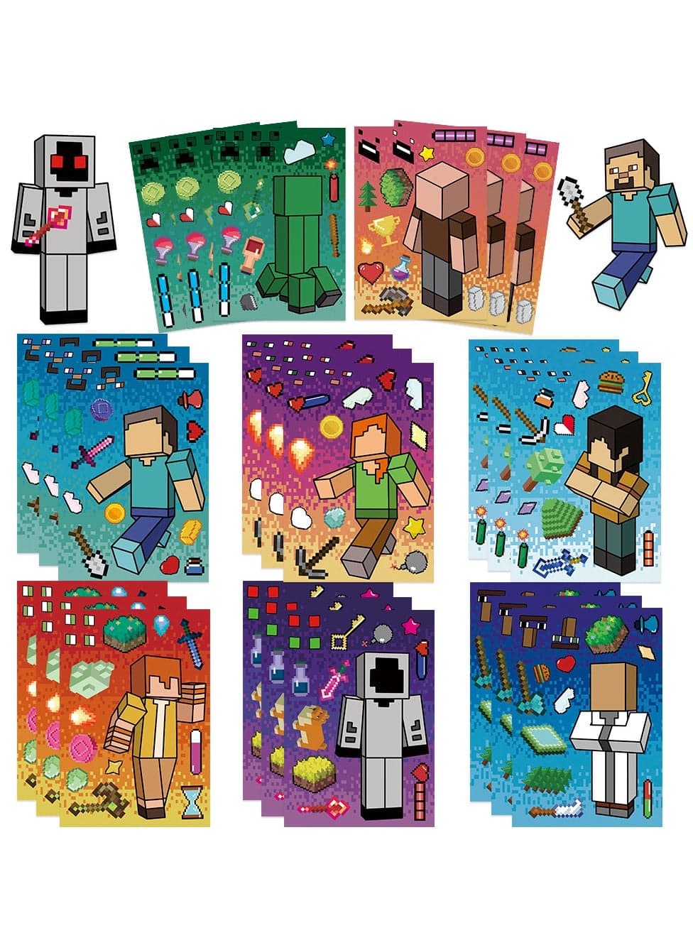 8 Sheets/Set MC Cartoon Block World Stickers Waterproof Make a Face Puzzle Stickers DIY Craft for Kids