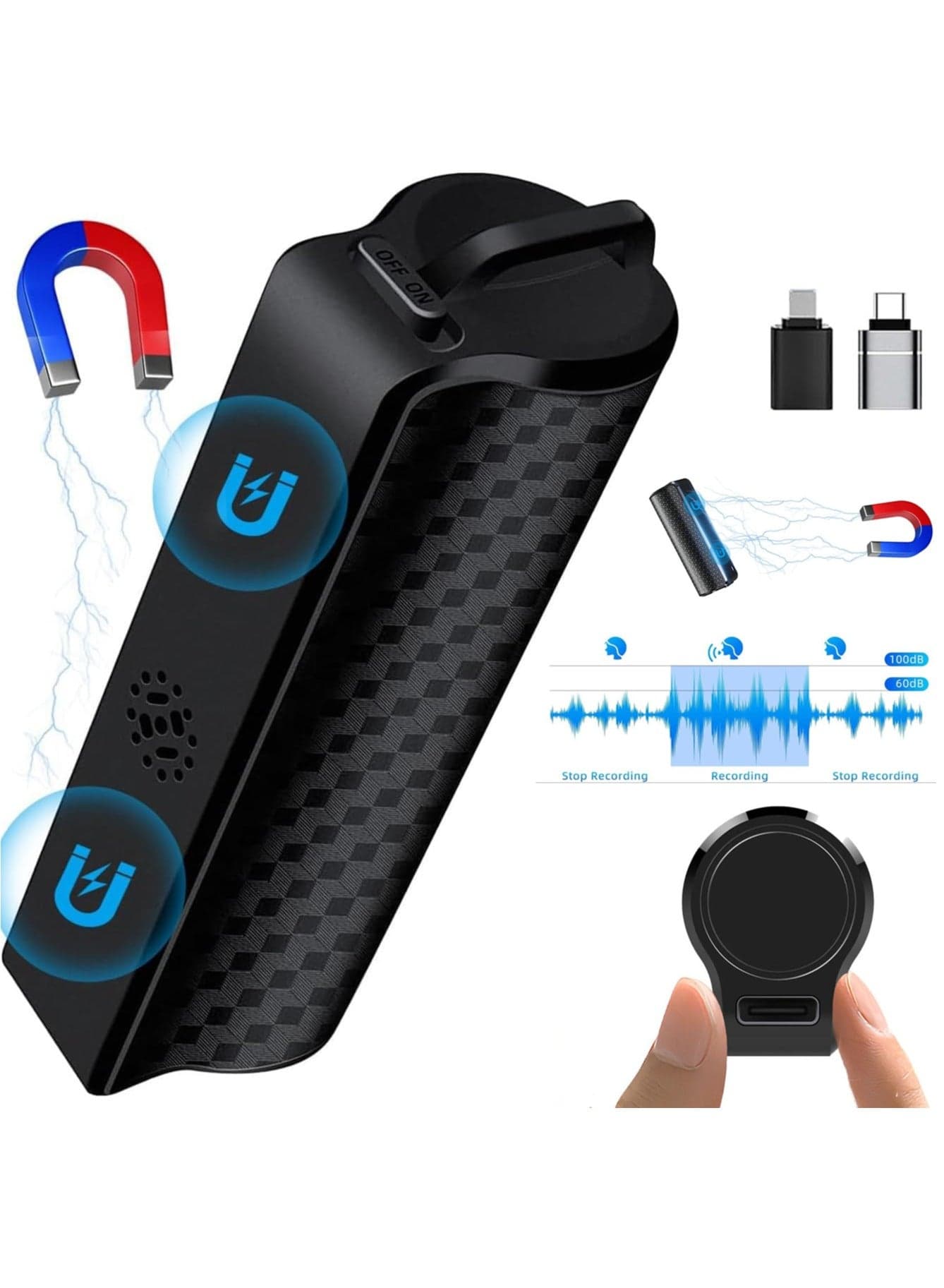 128GB Digital Voice Recorder - Magnetic Mini Voice Activated Recorder with AI-Triple Noise Reduction, 750H Storage and 600H Battery Time, Portable Audio Recorder for Meetings/Interviews/Classroom…
