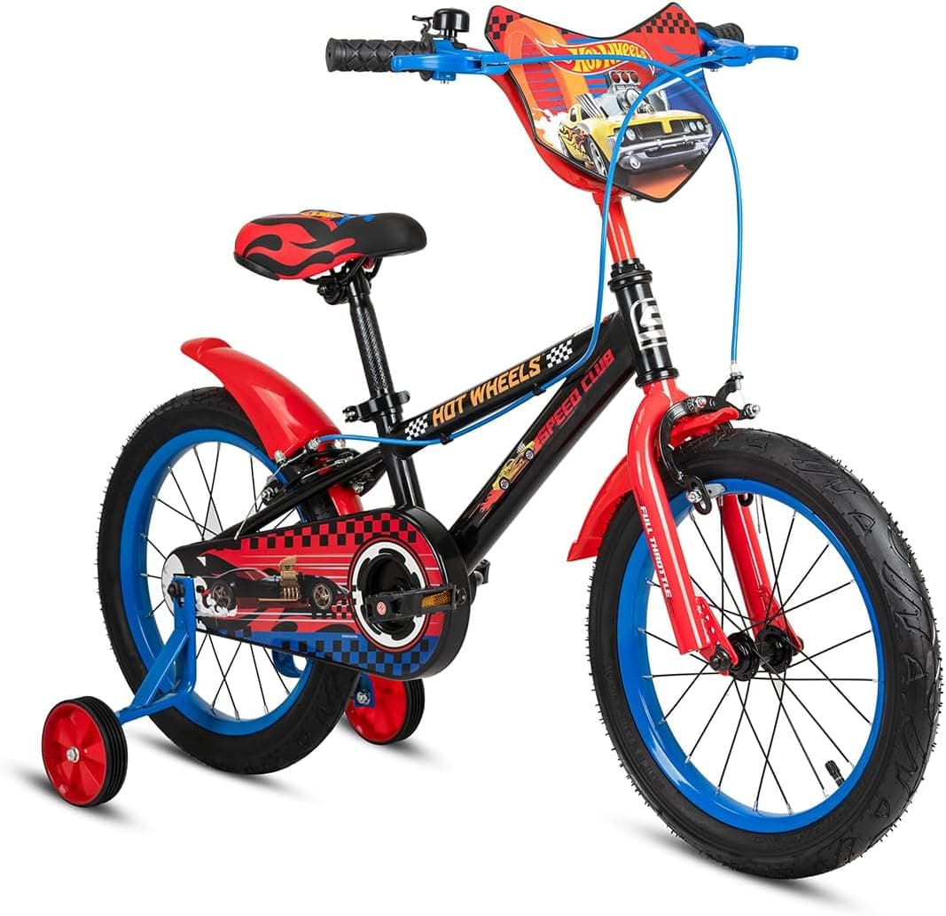 Hot Wheels Speed Club 16-Inch Bicycle For Kids | 16-Inch Wheel Size | Official Licensed Bike with Adjustable Seat, Removable Training Wheels & Mudguards – Safe, Stylish Ride for Little Racers