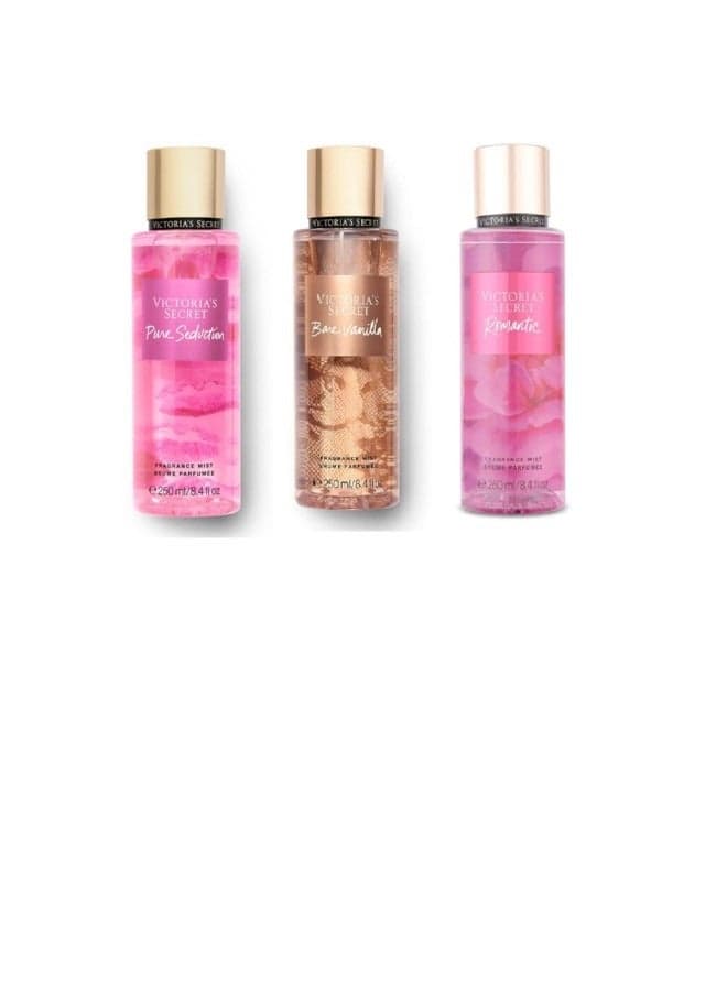 Pack of 3 Body Mist Pure Seduction, Bare Vanilla and Romantic 250ml Each