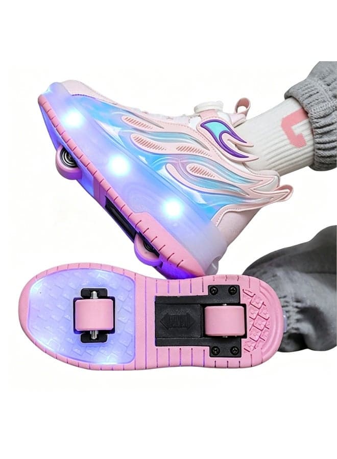Kids Roller Skate Shoes, Front and Back Double Wheels with LED Flash Light Lightning Sole Sneaker Skate Heelys Shoes for Girls & Boys