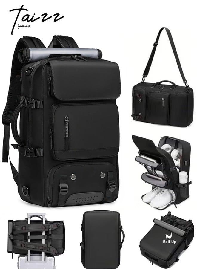 Travel Backpack with Shoe Compartment & Charging Port – Lightweight, Waterproof, Large Capacity 17" Laptop Bag for Travel,Hiking, Work, Fitness, and Daily Use - Black