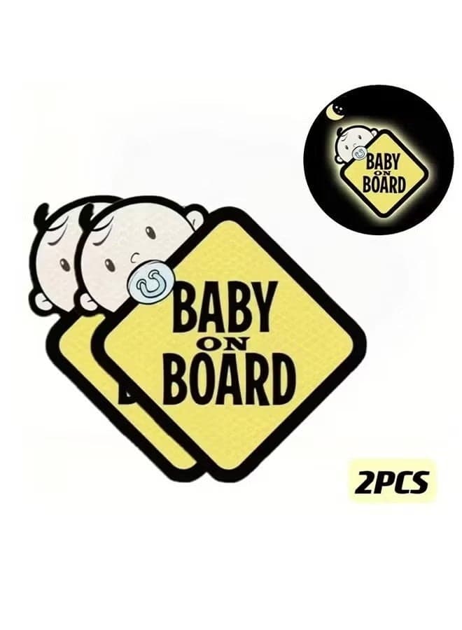 Baby On Board Sticker for Cars- 2Pack Baby in Car High Intensity Reflective Waterproof Vinyl Safety Car Signs for Rear, Side Windows, Bumpers