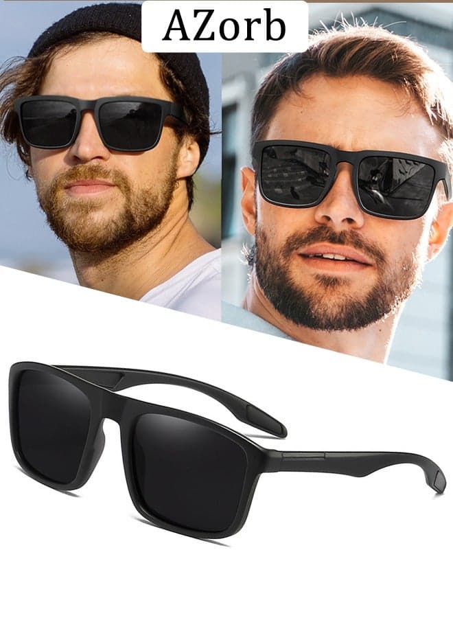 Polarized Sunglasses for Men Women Square Frame Classic Style Sun Glassess Sports Sun Glas Men's Ladies Sunglass UV Protection Shades for Driving Cycling Fishing Traveling Eyewear Black