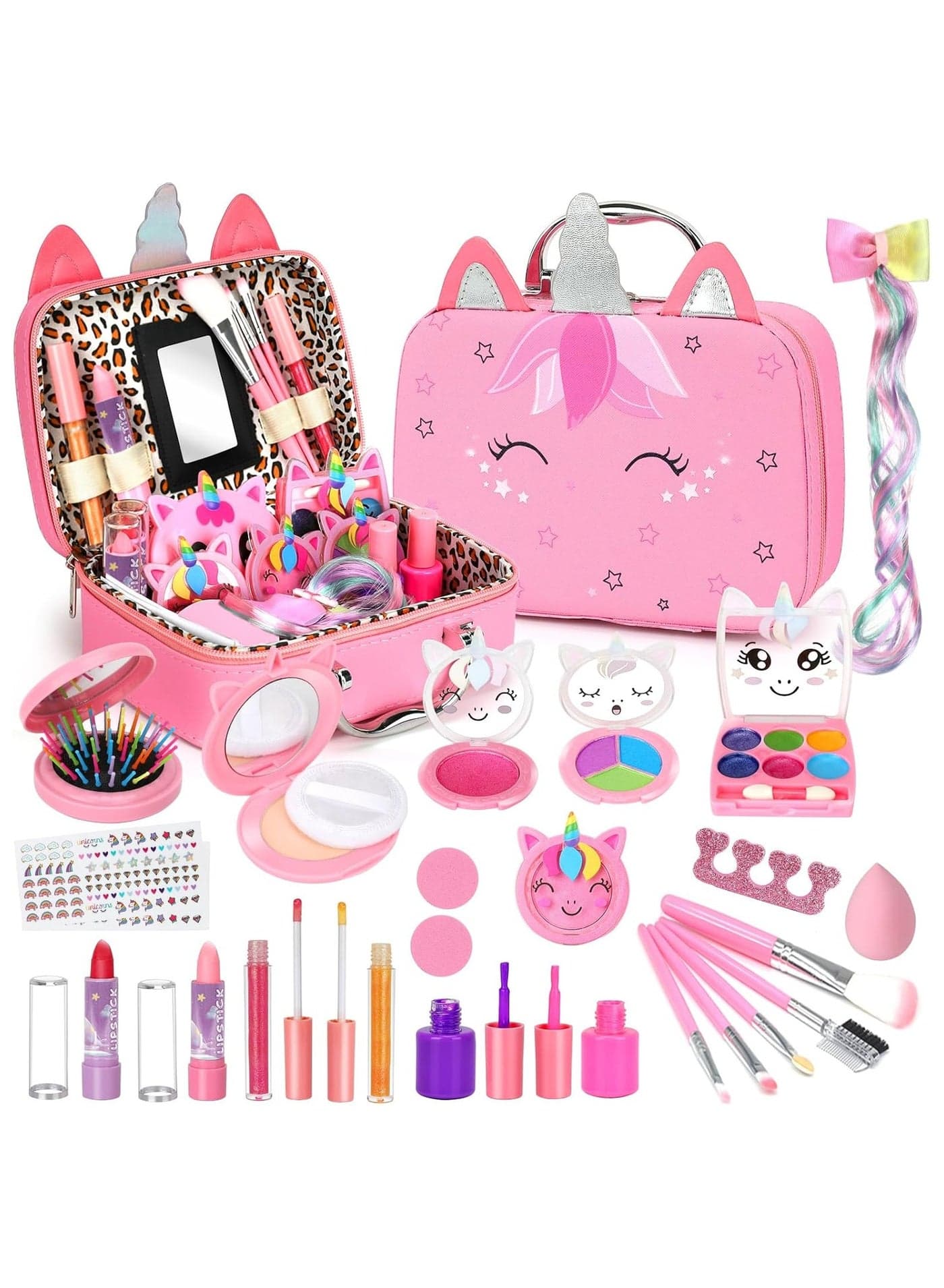 Washable Unicorn Makeup Kit for Girls - Real Makeup Box for Kids, Non Toxic Princess Make up Set for Toddlers Children, Christmas Birthday Gifts Toys for 3 4 5 6 7 8 9 10 11 12 Year Old Girls