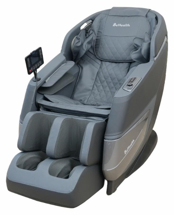 BeHealth PrimeAngel Massage Chair Full Body with 28-Point Roller System, 10 Auto Programs, Zero Gravity, Heat Therapy, Foot Rollers, Bluetooth Speakers, LCD Control, Airbag Massage (Gray with Black)