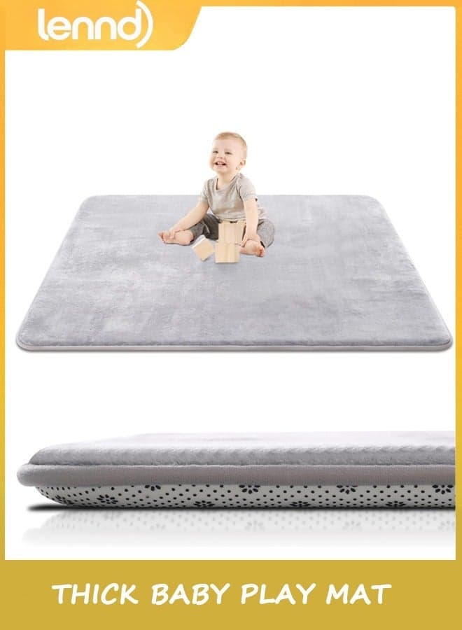 Thick Baby Play Mat for Floor,100*150cm Play Mat,Tummy Time Foam Mat,Ultra Soft Support & Plush Feel,Easy Care with Non-Slip Cushioned for Infant,Kids and Toddler Crawling,Grey