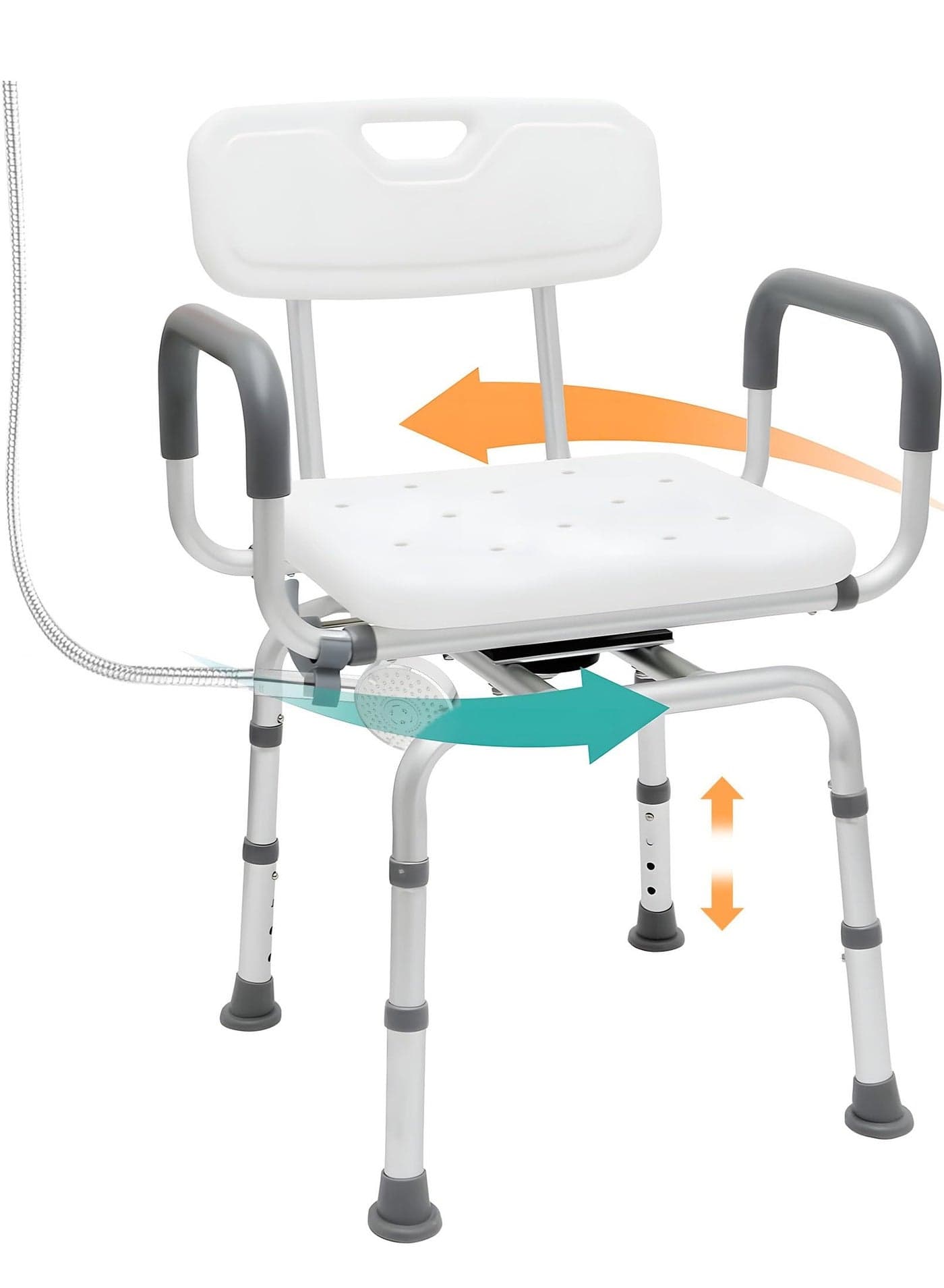 360 Degree Shower Chair Swivel,Portable Seat with Armrests and Back, Adjustable Height Seat for Bathtub, White