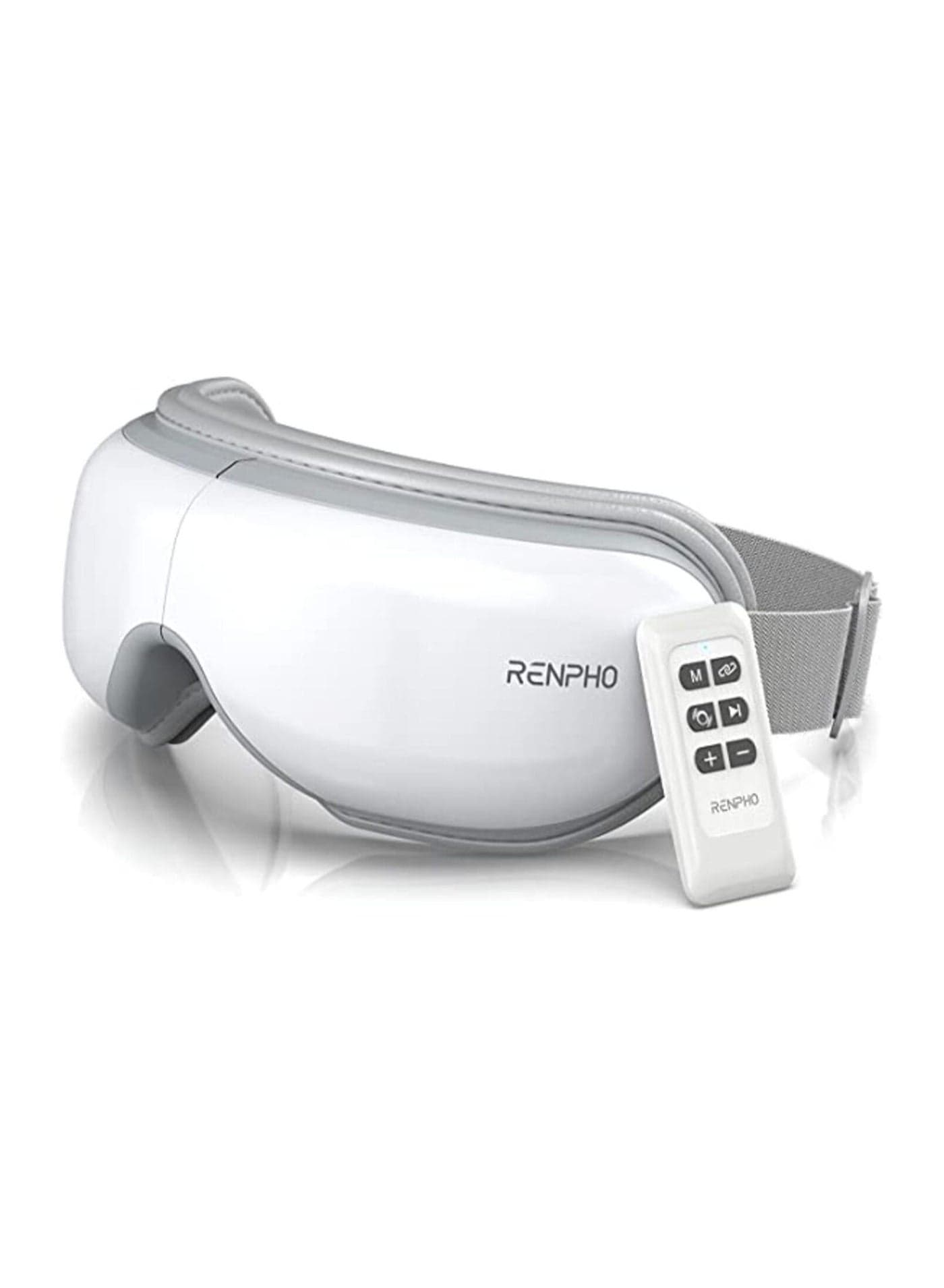 Eye Massager with Heat and Vibration Remote Control Compression Bluetooth Music Temple Eye Massage Mask Rechargeable- White