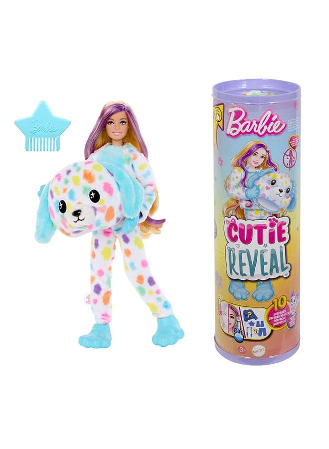 Cutie Reveal Doll & Accessories, Color Dream Series Set with Rainbow Dalmation Plush Costume & 10 Surprises Including Color Change