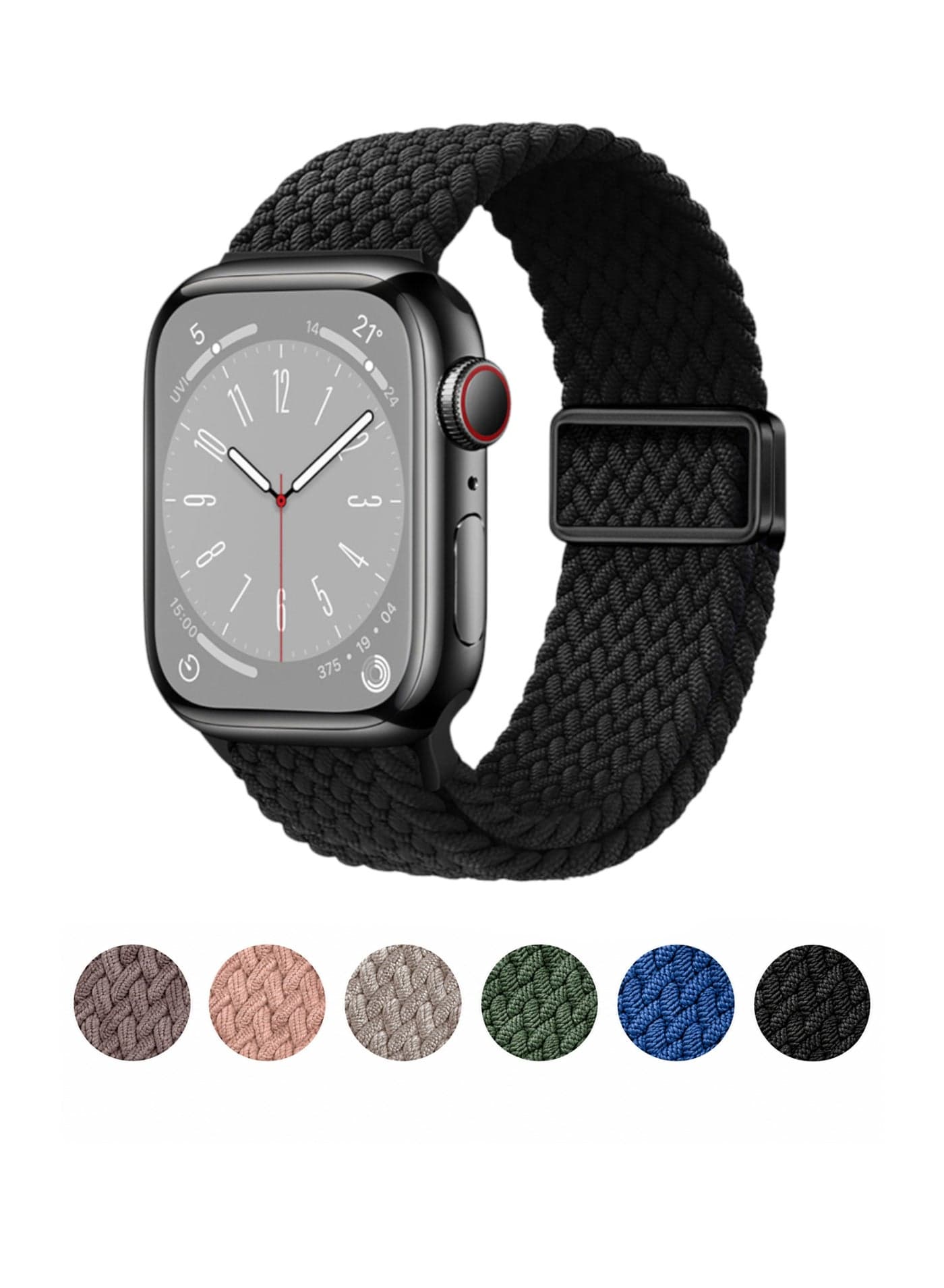 Apple Watch Strap 38/40/41/42mm Compatible with Series 1 to 11 / SE – Elastic Braided Nylon Magnetic Buckle – Black