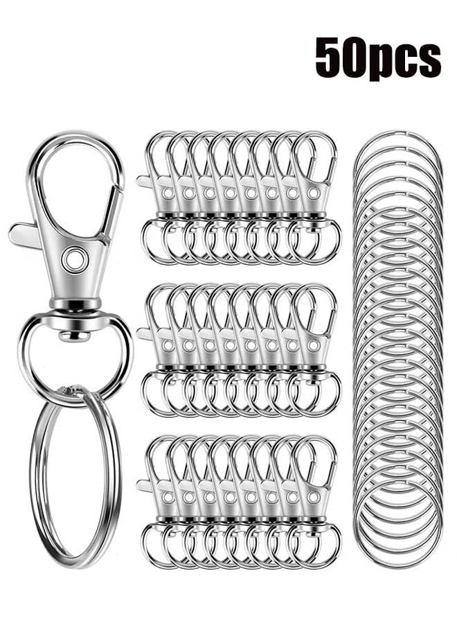 50 metal lobster claw clasps with key rings, 25 key chain clip hooks and 25 key chain rings, key chain accessories, key chain ring craft making kit