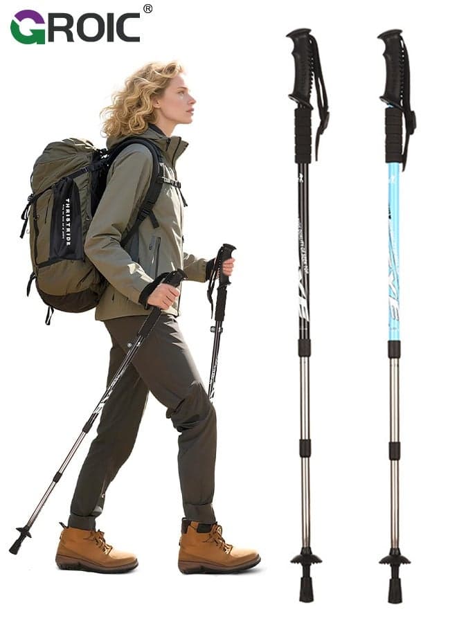 Trekking Poles 2Pcs– Lightweight Aluminum Hiking Poles for Women, Men & Seniors – Collapsible Walking Sticks for Travel, Trails & Balance - Blue and Black