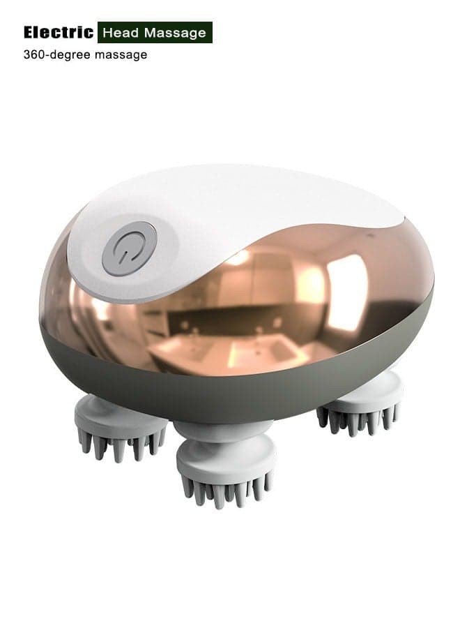 Electric Scalp Massager Rechargeable Portable Head Massager With 96 Kneading Nodes Multifunctional Head Scratcher for Deep Cleansing Relief Hair Growth Stress Relax White Gold