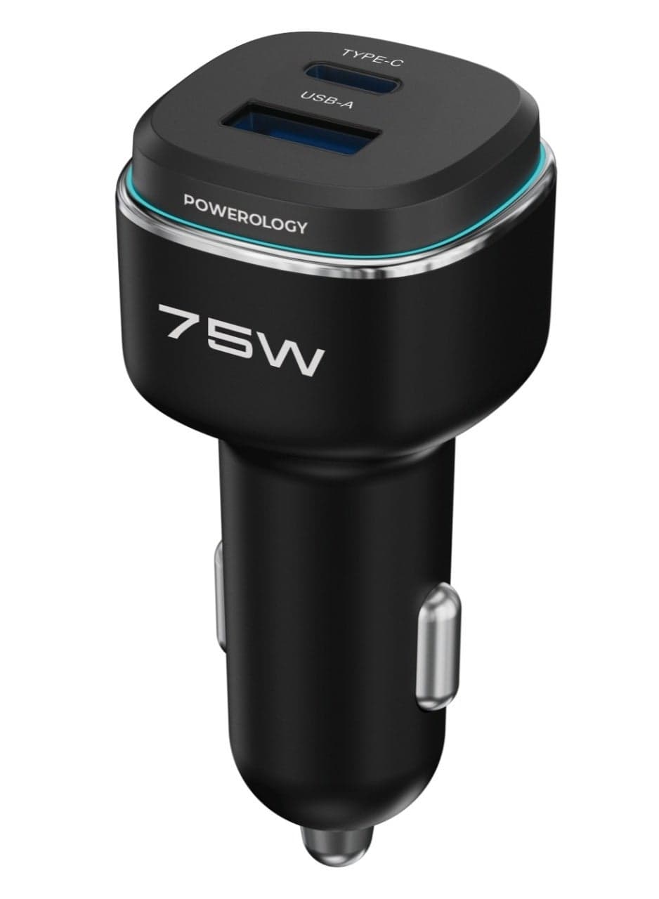 75W Dual-Port Car Charger, PD 45W + QC 30W Fast Charging Adapter/ USB-C & USB-A Ports / Zinc Alloy Body with LED Light / Compatible with iPhone, Samsung, iPad, MacBook - Black/Grey