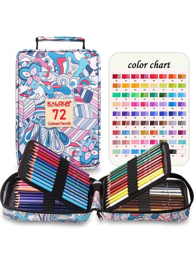 KALOUR Premium Colored Pencils for Adult Coloring Book,Set of 72 Colors,Zipper Pencil Slot Case,with Sharpener,Soft Core,7 Metallic Color,Ideal for Layering Blending,for Artists Beginners Kids(Blue)