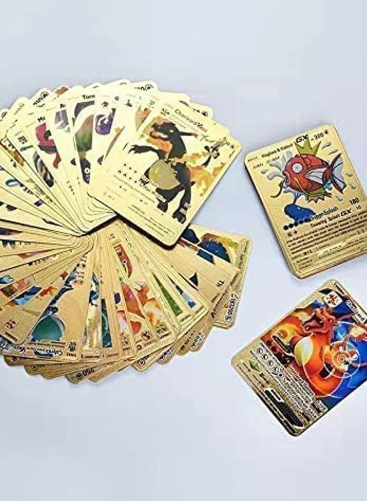 Gold Pokemon Cards Golden Foil Set (55 pcs) - Including Vmax Rares V Series GX EX Rares Charizard Common Cards ( Random pic on cards box cover)