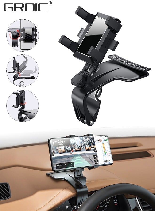 Car Phone Holder, Mount Dashboard Phone Car Holder 360 Degree Rotation Cell Phone Holder for Car Clip Mount,Multi-Function Phone Car Mount Suitable,Automobile Parking Sign