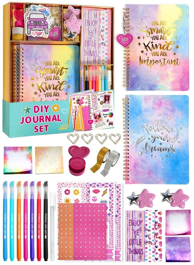 100Pcs DIY Journaling Set, Multicolor Scrapbook Supplies Kit with Watercolor Notebook, Love Stamp, Note Paper for School Crafts & Travel Diary, Ideal gifts for boys and girls aged 3-16