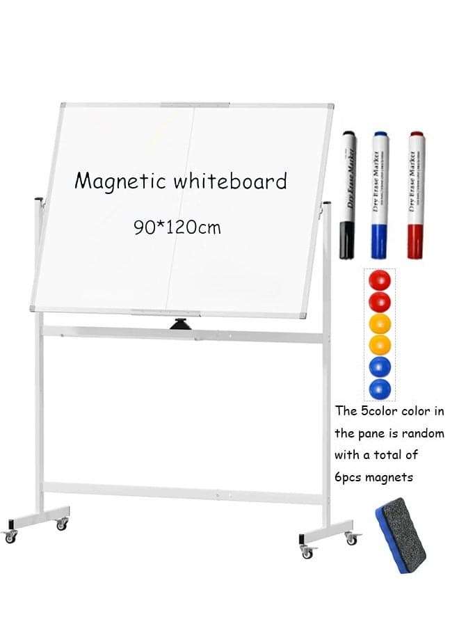 Double-Sided Magnetic Whiteboard 90x120cm - Aluminum Frame with Stand | Includes 3 Markers, 6 Magnets & Eraser | Easy Assembly for Classroom, Office, Home (Silver)