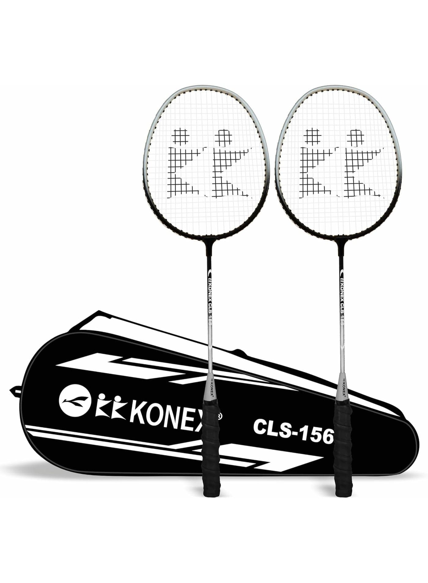 Lightweight Aluminium Composite Badminton Racquet with Free Cover | for Beginner and Intermediate Players (Black/White-Full Cover, Pack of 2)