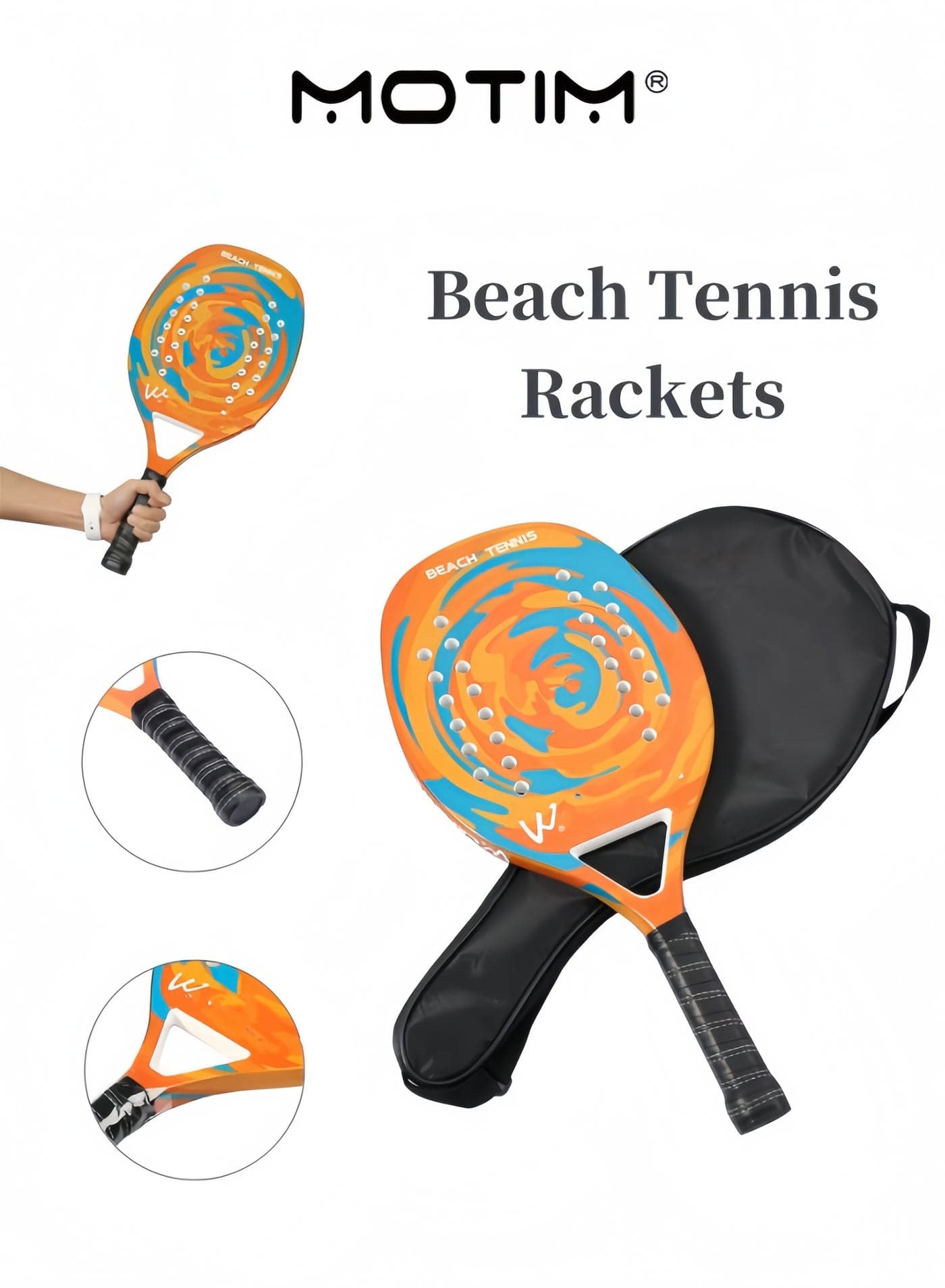 Beach Tennis Rackets Professional Carbon Fiber Beach Tennis Racket with Soft EVA Face Beach Paddle Ball Set with Storage Bag