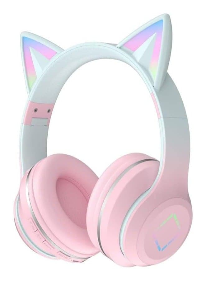 Kids Headphones,Cat Ear Led Light Bluetooth Kids Headphones with Mic,Girls Headphones Wireless,TF Card,with audio jack,Wireless/Wired Foldable Kids On Ear Headphones for Boys Girls Adults (Pink)