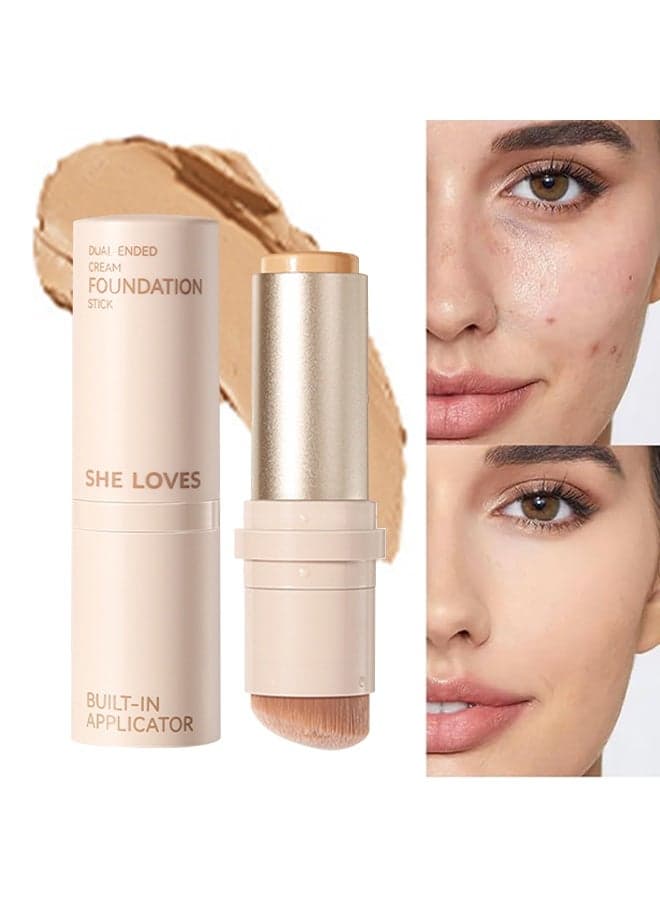 Breathable, Dual-Ended Cream Foundation Stick, Breathable Formula with Built-In Applicator for Natural Skin Tone Evenness #02 Ivory White