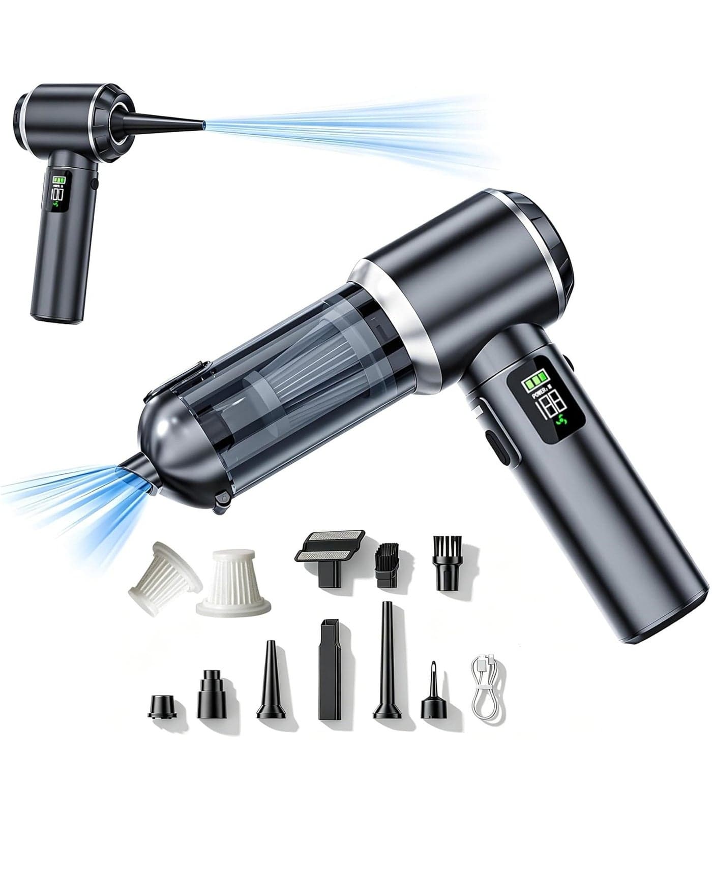 Wireless Car Vacuum Cleaner, Handheld Cordless Dust Blower, 17000PA Suction, 6000mAh Rechargeable Battery, Digital Display Screen, Brushless Motor Dust Cleaner, Air Blower for Car, Office and Home, Household Pet Hair Cleaning Machine, One Click Dust Removal, Air Duster