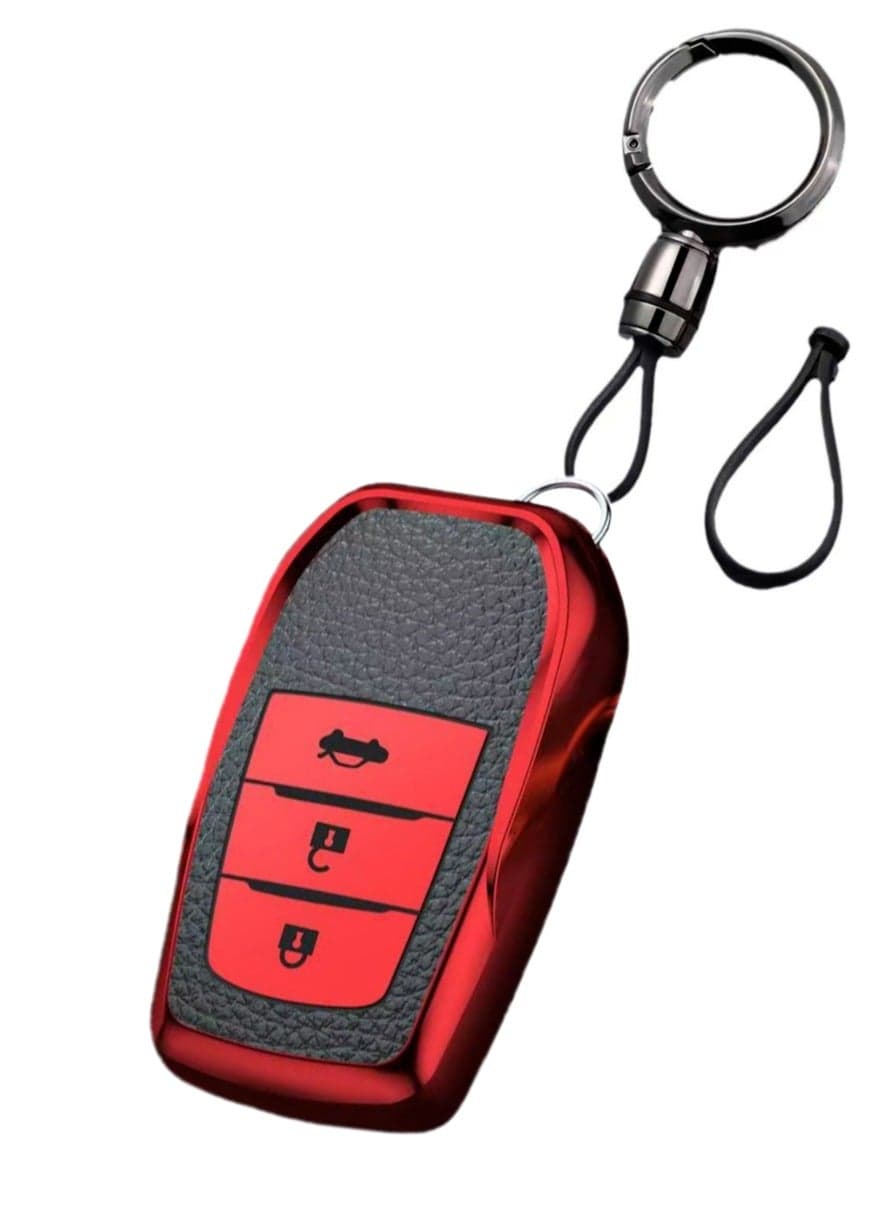 OUYoo Soft TPU Cover Compatible with Toyota Camry2024-2025,Fortuner, Hilux, Innova Crysta, Fortuner Legender, Innova HyCross, Land Cruiser 2B/3B Smart Key,Comes with a key chain(Red).