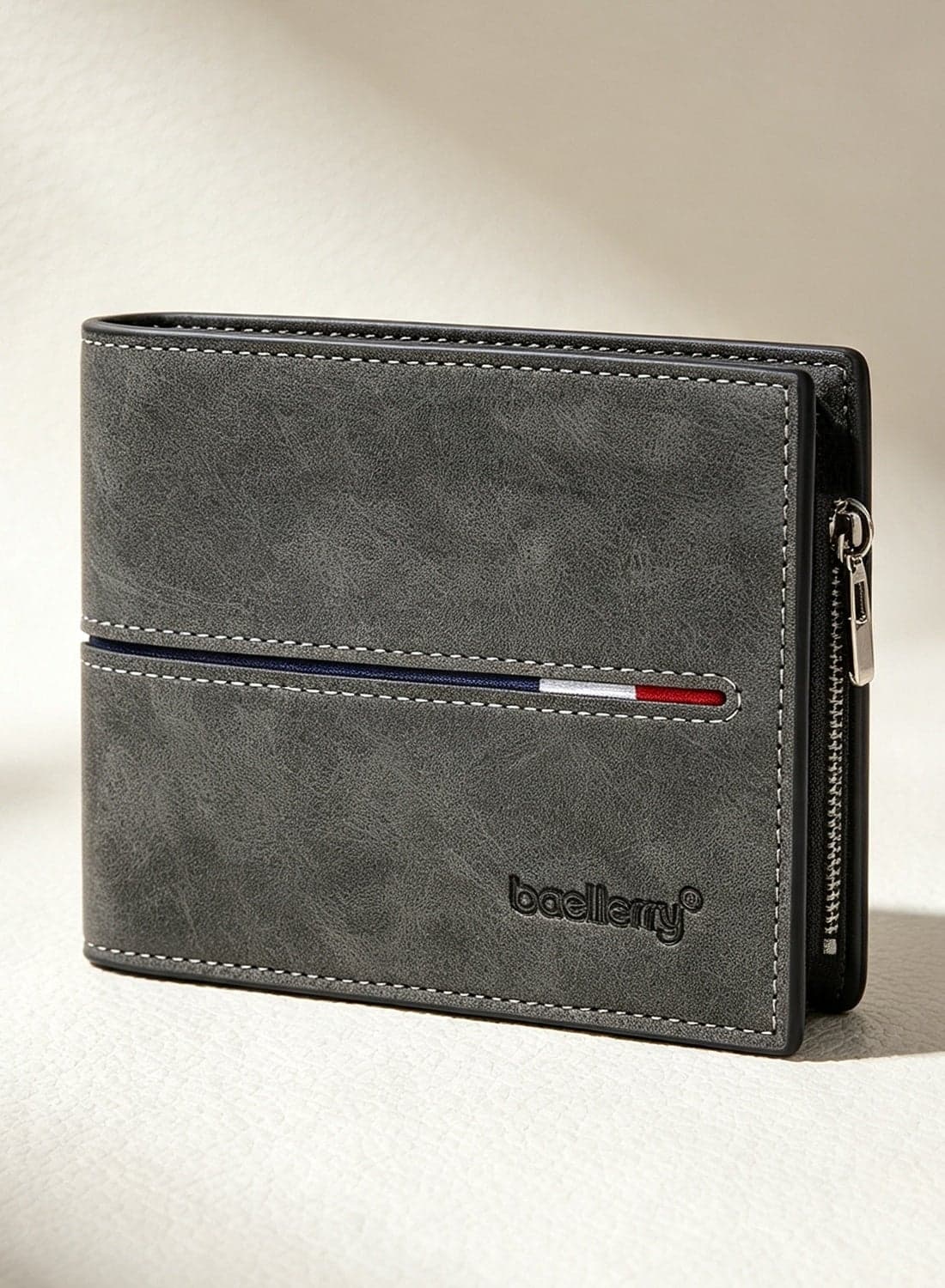 Leather Wallet for Men - RFID Protection 12 Cards Zipper Pocket ID Window Gift for Him - Black