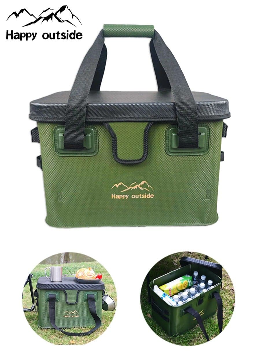 Family Travel Table Bag - Convertible Portable Box & Waterproof Organizer, Hard Top Design with Thick EVA Material, Antibacterial & Scratch Resistant - 28L Foldable for BBQ Utensils, Kids Toys, Camping Chairs, Home Essentials (Army Green) Durable Outdoor Box, Heavy-duty Storage Sack, Waterproof Organizer, Outdoor Storage Bag, Storage Box, Picnic Bag, Tactical Equipment Bag, Suitcase, Simple Small Table