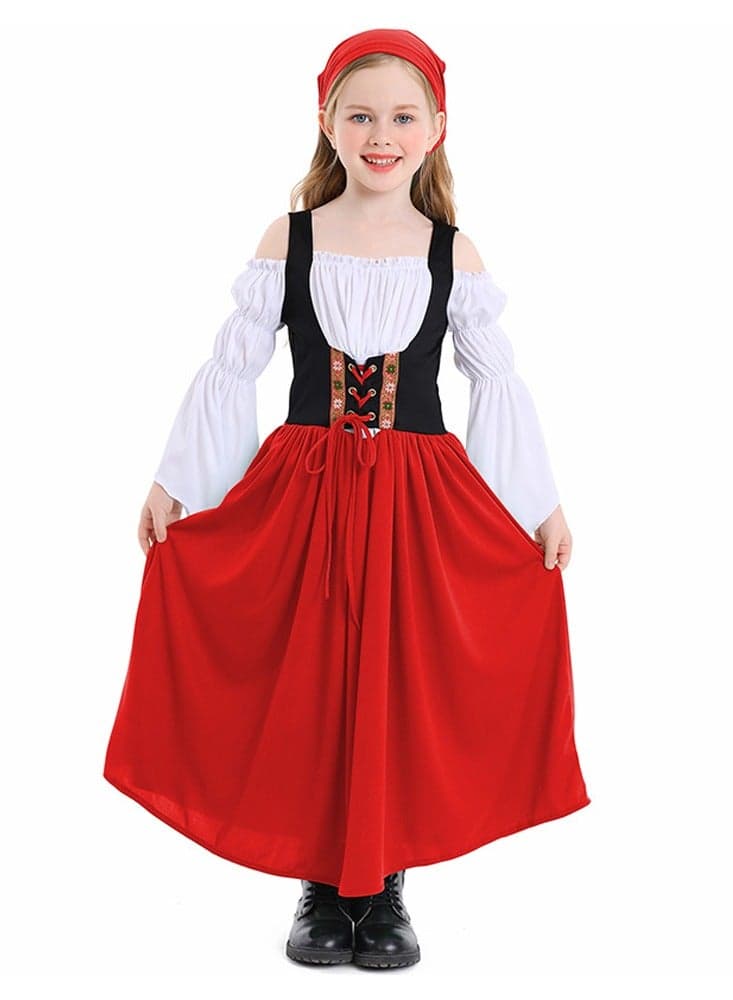 Girl's farm dress medieval-style Munich festival long dress, Germany Bavarian traditional costume