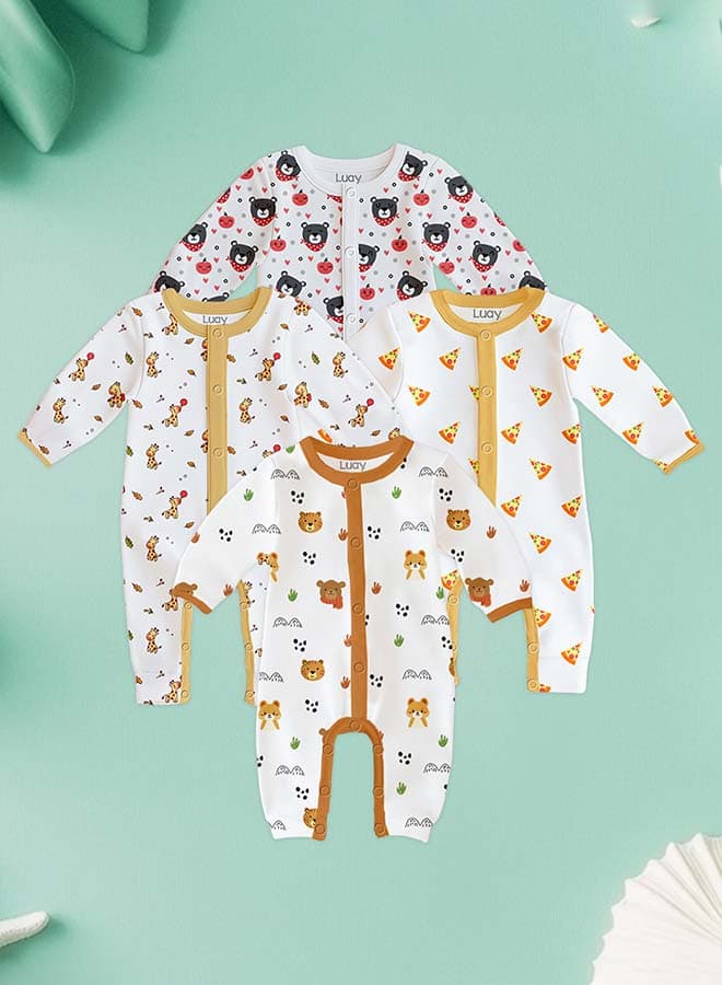100% Cotton Full Sleeves Baby Printed Romper,Sleepsuit for Baby Girls & Boys_(Pack of 4)