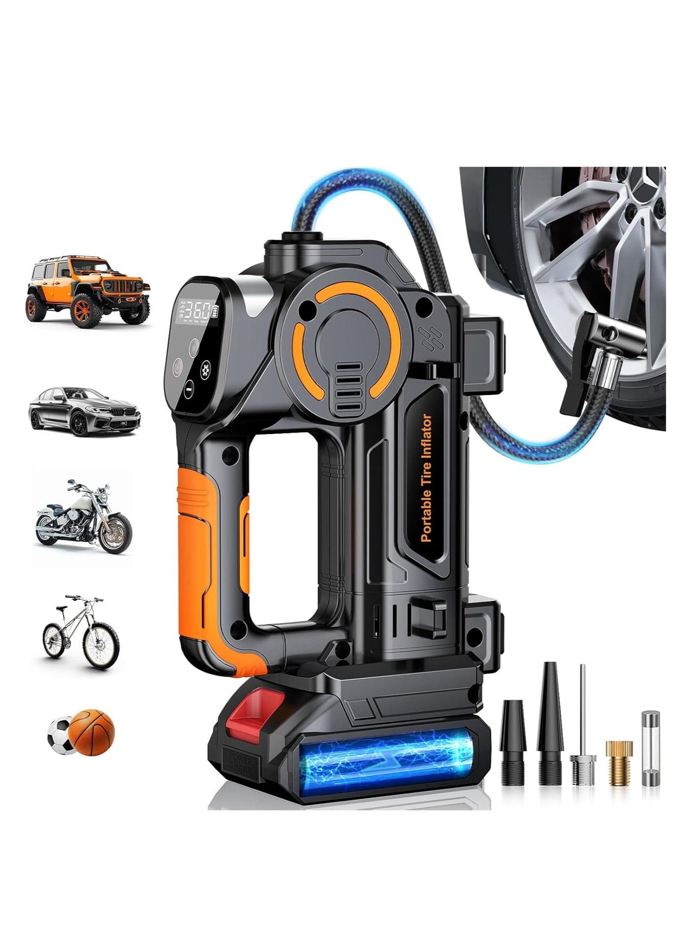 Tire Inflator Portable Air Compressor - Tire Pump Rechargeable 21V Battery, Digital Cordless Air Pump 160 PSI Automatic Tire Inflator 4+N Smart Mode & Gauge Screen, Handheld Air Compressor for Car