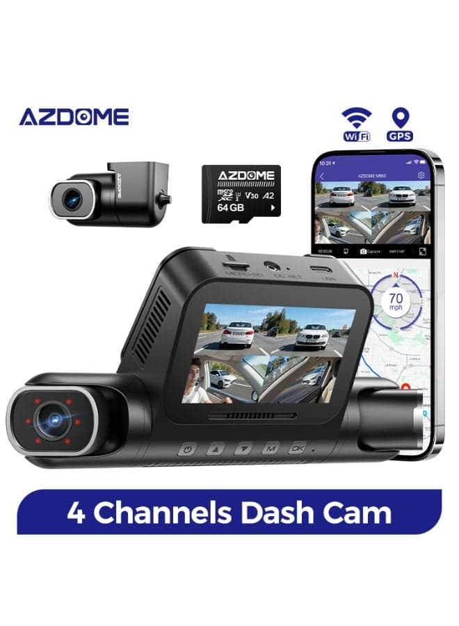 M660 4 Channel Dash Cam 2K+1K+1K+1K Car GPS 5G Wifi with 64GB storage Voice Control 24H Parking Monitor Super Night Vision