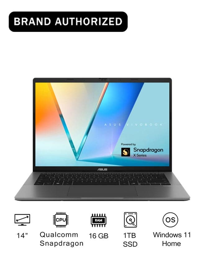 Vivobook S Laptop With 14-Inch Full HD Display,Qualcomm Snapdragon Processor/16GB RAM/1TB SSD/Qualcomm UMA Graphics/Windows 11 Home English Gray