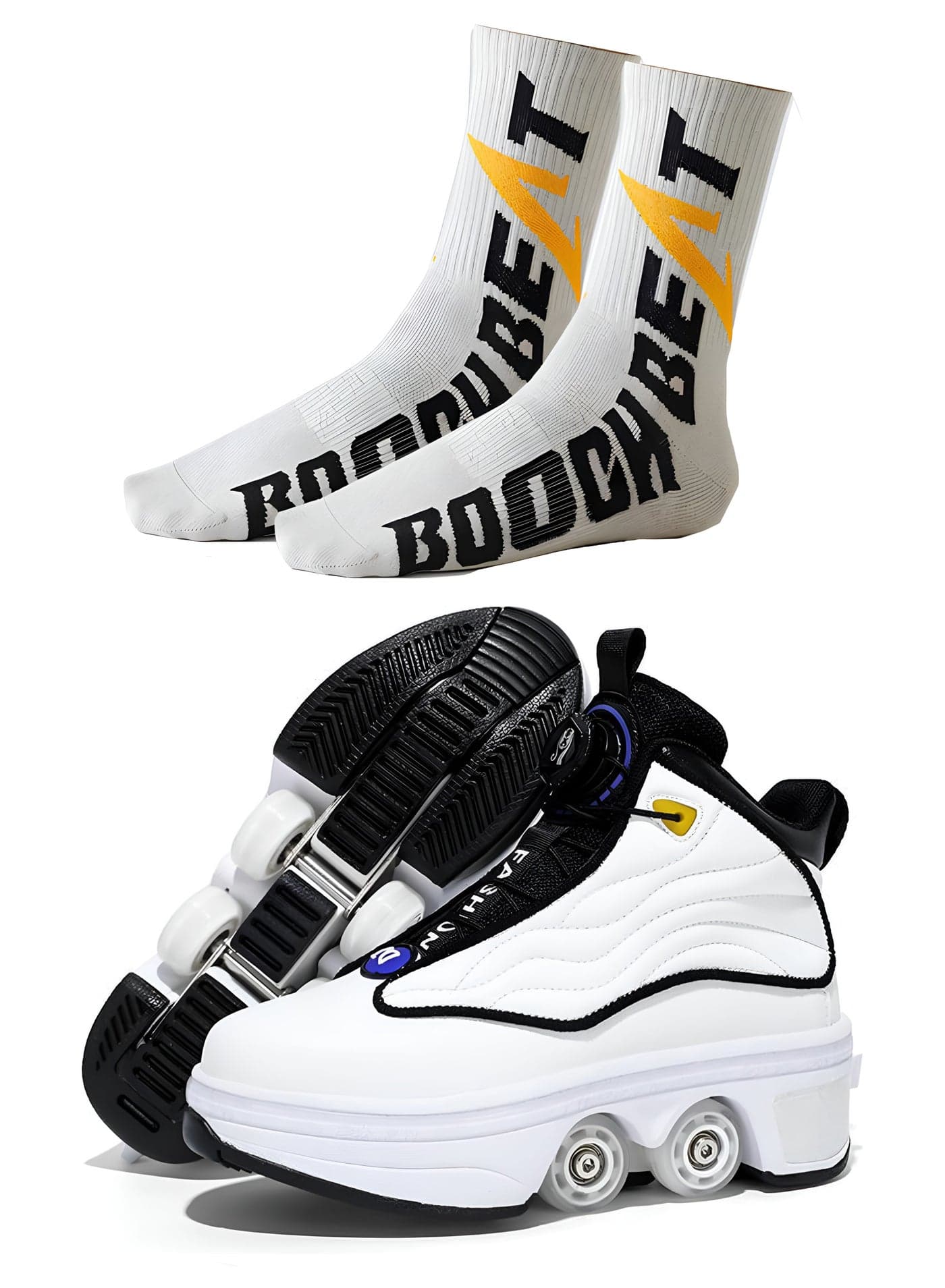 double-row deform wheel skate for unisex adult kids invisible deformation roller Skating 2 In 1 removable retractable rollerskates pulley roller sport shoes