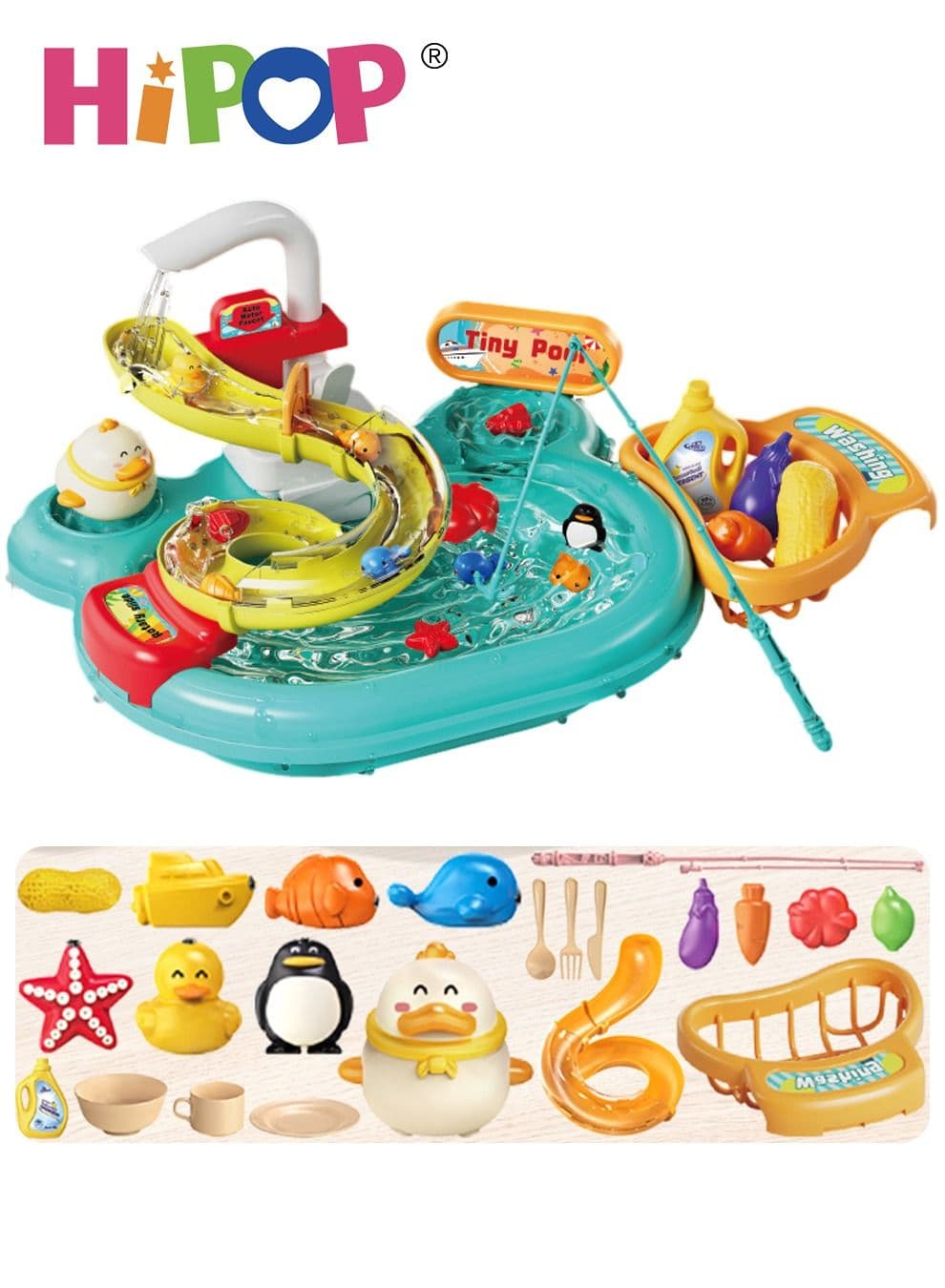 Kitchen Playset Toys with Water Slide and Recycled Water,Kitchen Pretend Play Toys for Boy and Girls
