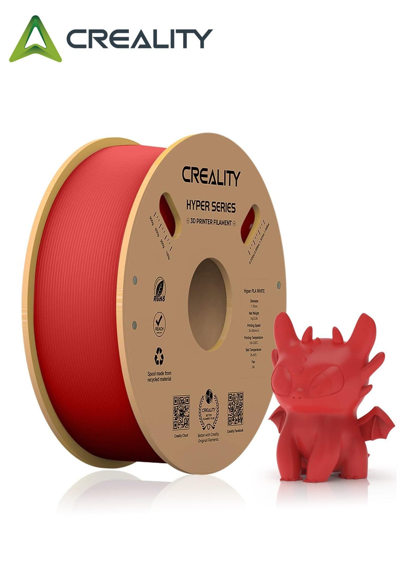 Official Creality Hyper PLA Filament 1.75mm, High Speed PLA 30-600mm/s 3D Printer Filament, Dimensional Accuracy +/-0.02mm, Fit Most FDM 3D Printers, 1KG(2.2lbs) Spool Red Hyper PLA-Red 1KG