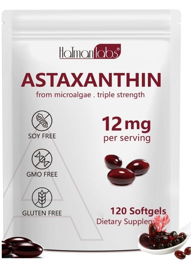 Astaxanthin 12mg, 120 Softgels, Premium Astaxanthin Antioxidant Supplements with Antioxidant Activity, Supports Eye, Immune, Joint, Skin Health, Internal Circulation