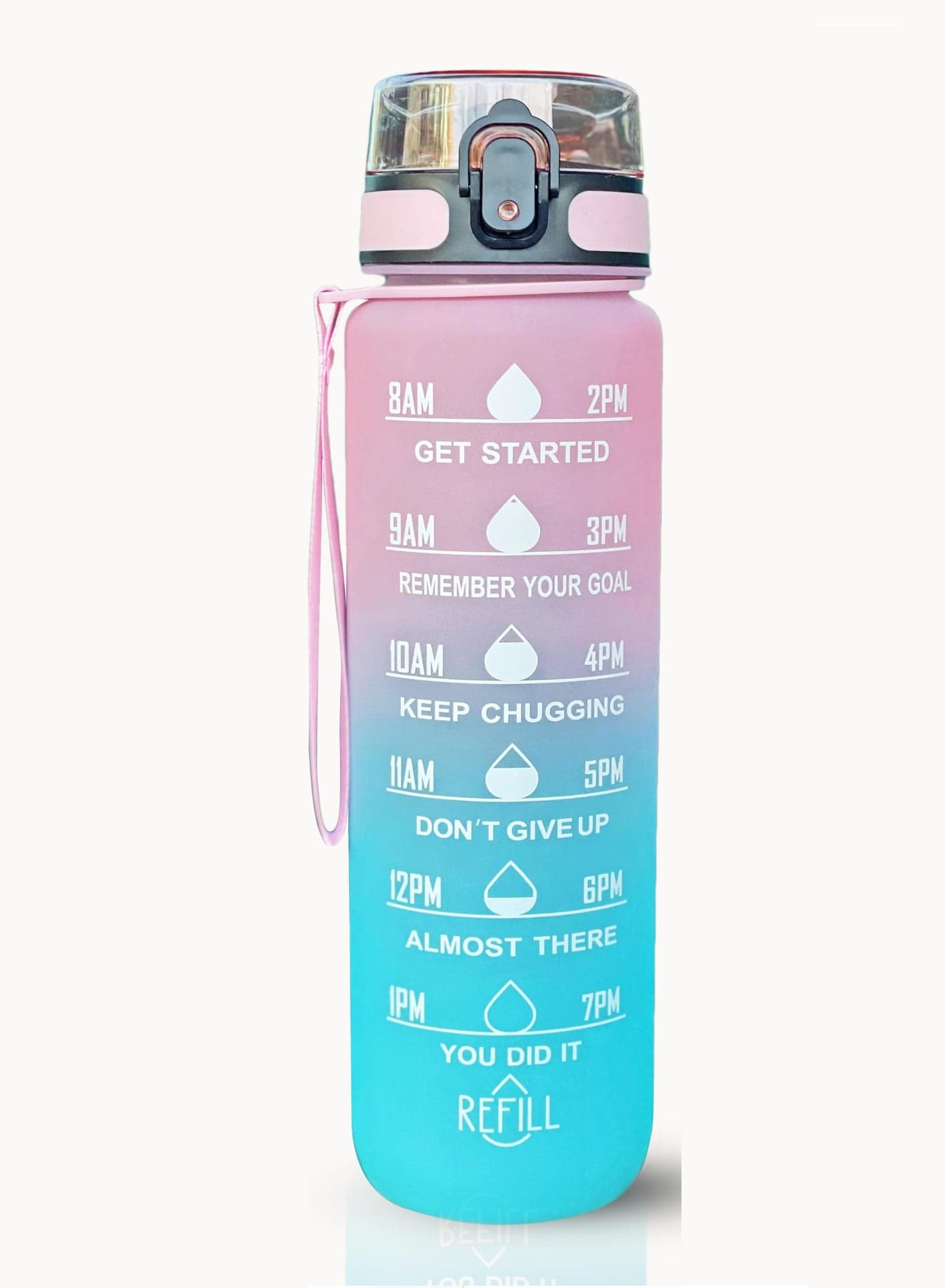 - 1 Liters Water Bottle 32Oz Bpa Free, Multicolor - Leak Proof With Motivational Quote And Time Marker, Anti Slip For Sport ,Fitness, Gym , Picnic (1 Liter, Pink/ Blue Gradient)