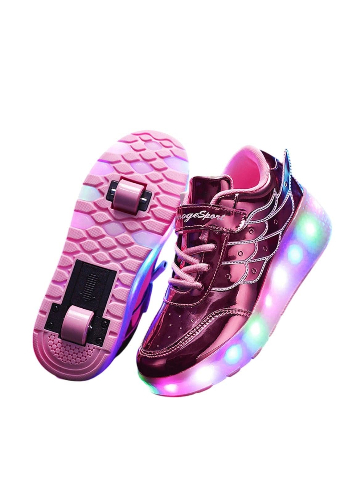 Pink Double-Wheel LED Roller Skate Shoes for Kids – Deformable Sneakers Size 32 / Inner Length 21cm